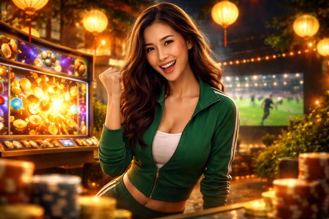 Người dùng tại Hội An chơi slot game dưới ánh đèn lồng rực rỡ